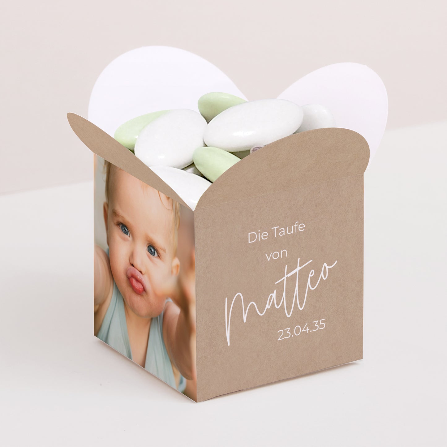 Geschenkbox Taufe Schmetterlingsöffnung Einzelbaby foto N° 1