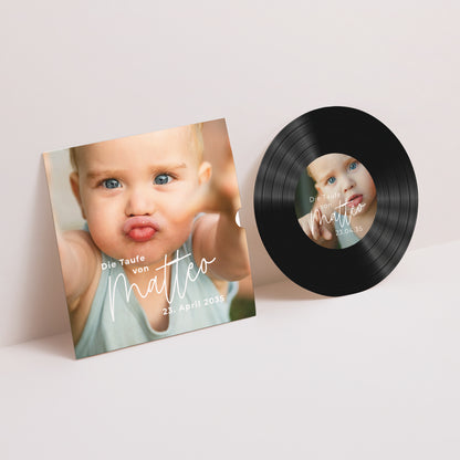Taufeinladung Schallplattenhülle Einzelbaby foto N° 1