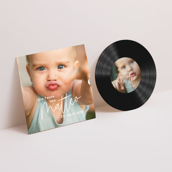 Taufeinladung Schallplattenhülle Einzelbaby foto