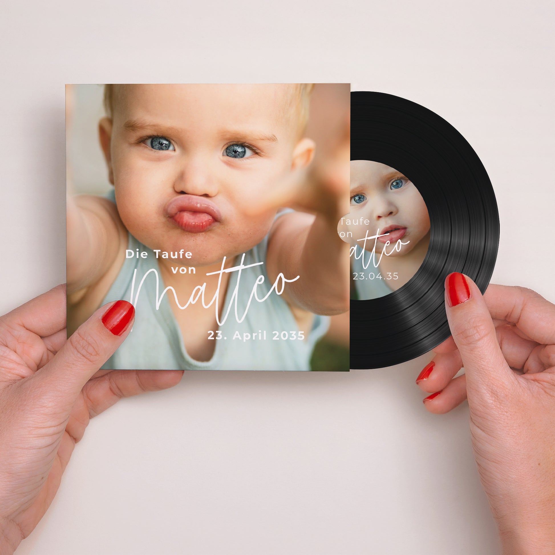 Taufeinladung Schallplattenhülle Einzelbaby foto N° 2