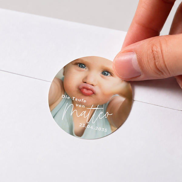 Sticker Taufe Rund Einzelbaby foto