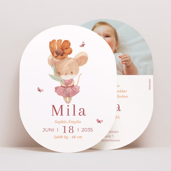 Geburtskarten oval Lilli die Maus foto