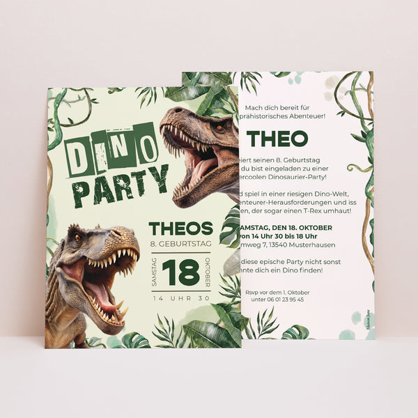Einladungskarte Kindergeburtstag Dino-Party foto