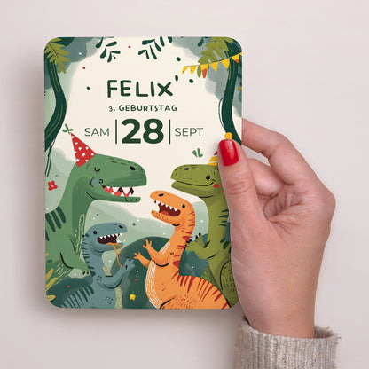Einladungskarte Kindergeburtstag Porträt, abgerundete Kanten Die Dino-Party foto N° 2