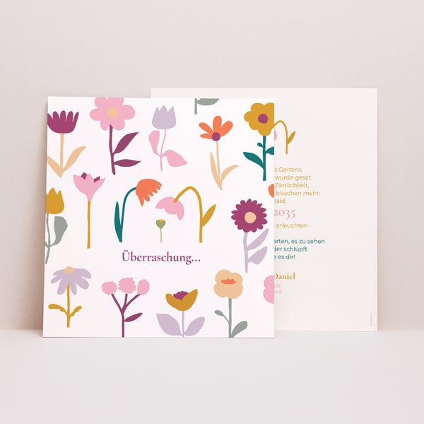 Schwangerschaftskarten Geburt Quadrat Überraschungsblume foto
