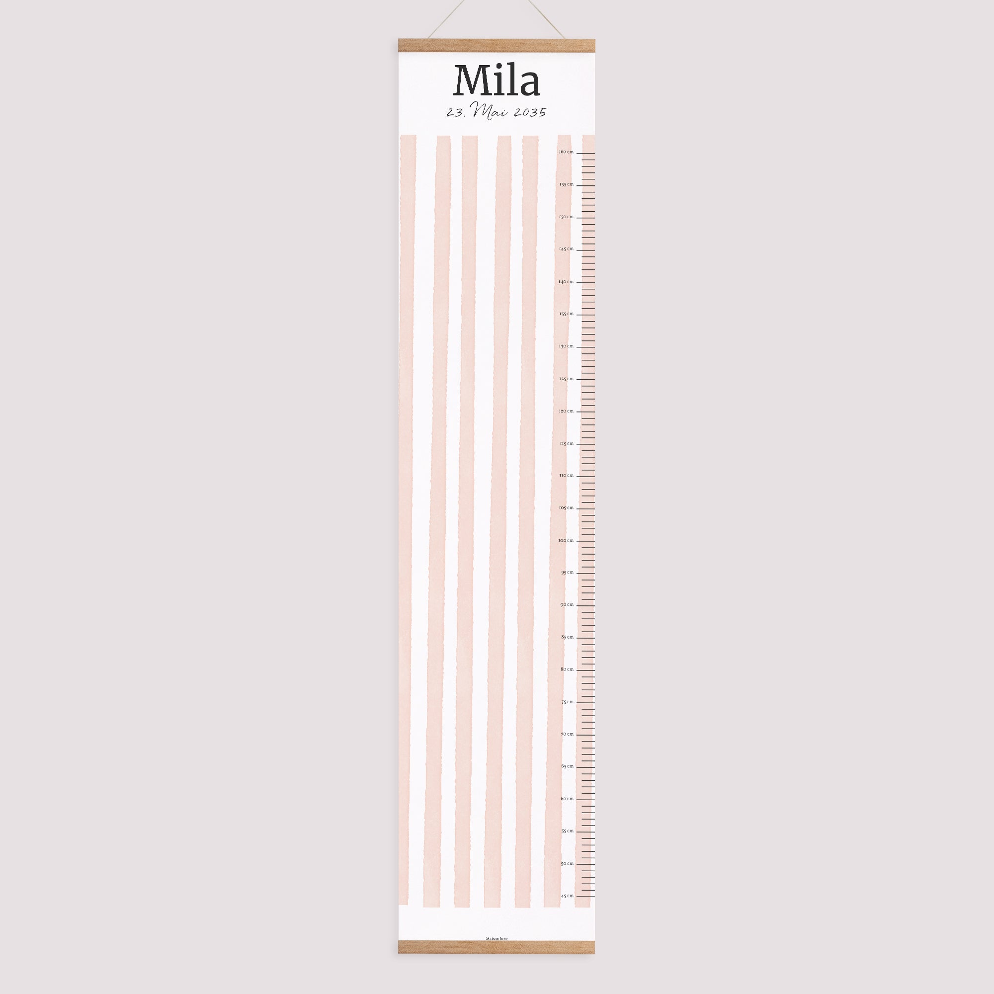 Kindermesslatte Geburt Papier Hellrosa Streifen foto N° 1