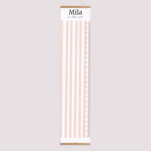 Kindermesslatte Geburt Papier Hellrosa Streifen foto