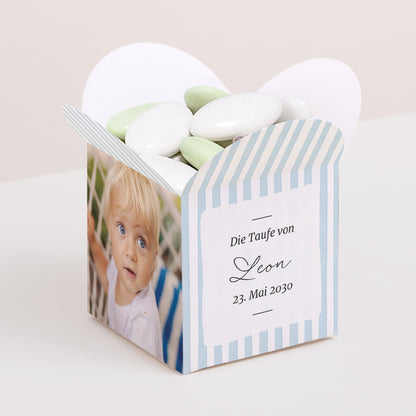 Geschenkbox Taufe Schmetterlingsöffnung Himmelblau gestreift II foto N° 1