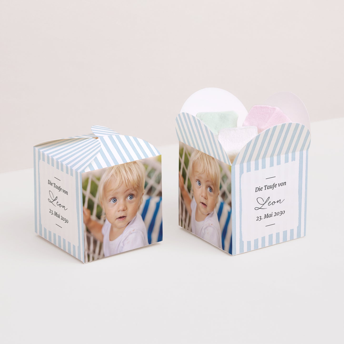 Geschenkbox Taufe Schmetterlingsöffnung Himmelblau gestreift II foto N° 2