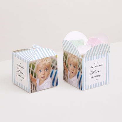 Geschenkbox Taufe Schmetterlingsöffnung Himmelblau gestreift II foto N° 2