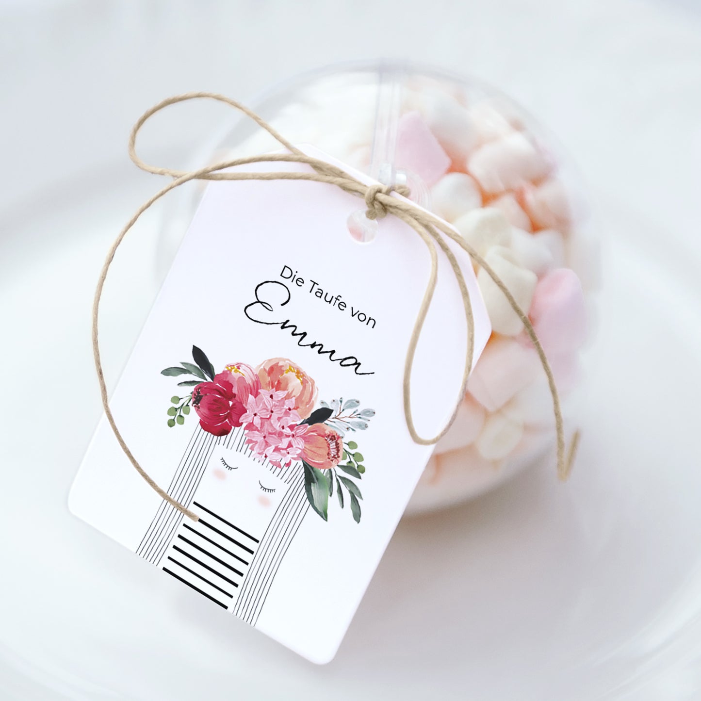 Geschenkbox Taufe Ball mit Wimpel-Etikett Kleine gesegnete Blume foto N° 1