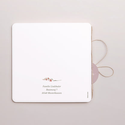 Geburtskarten Doppel-Quadrateinschlag, abgerundete Ecken, runde Etikette Kleine Liebesblume foto N° 3