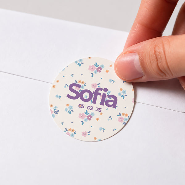 Sticker Geburt Rund Süße Blumen foto
