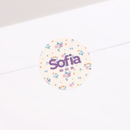 Sticker Geburt Rund Süße Blumen foto N° 2