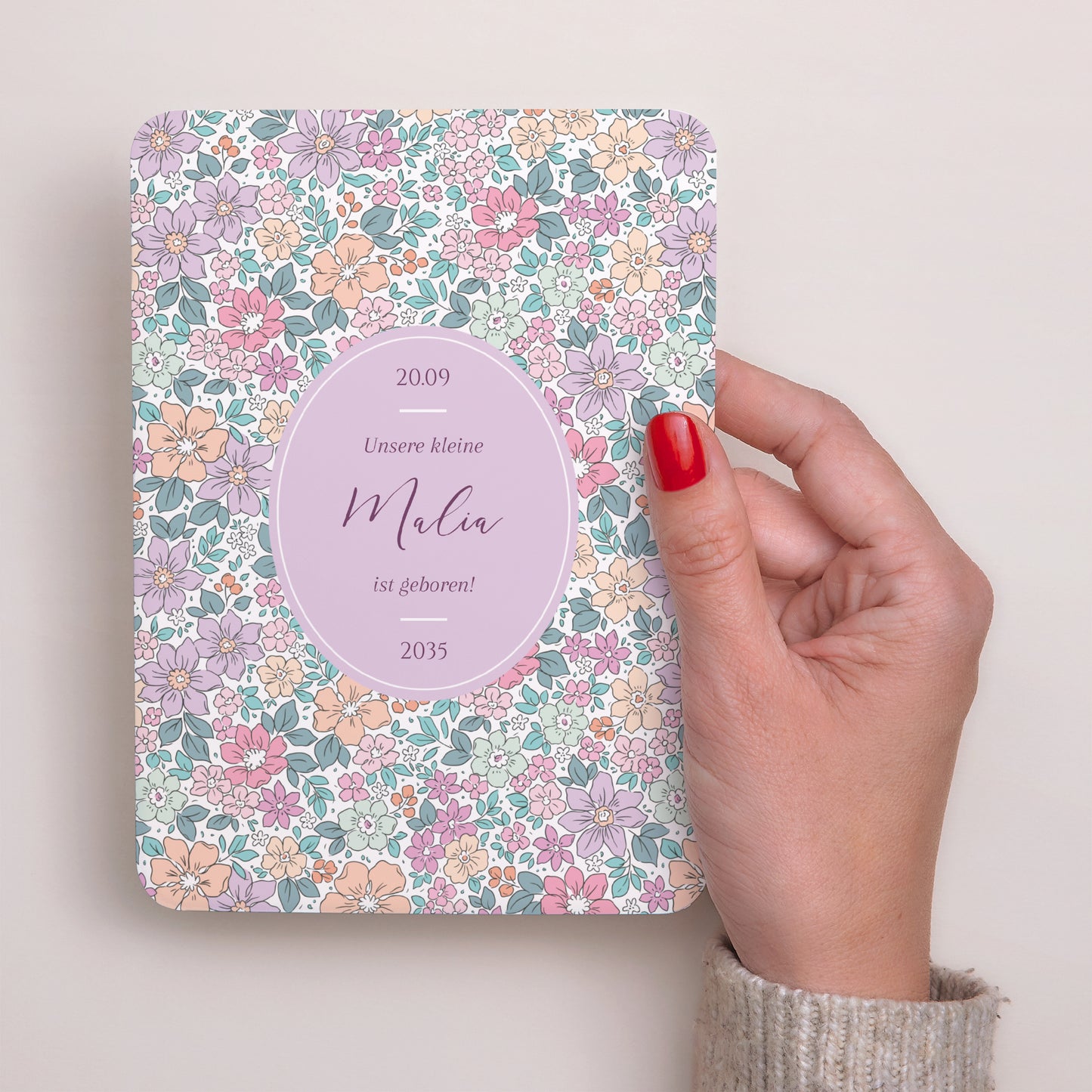 Geburtskarten Porträt, abgerundete Kanten Baumwollblume foto N° 2