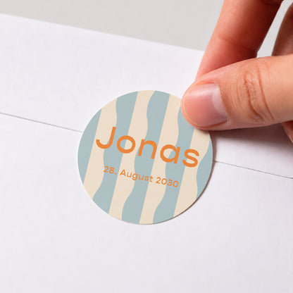 Sticker Geburt Rund Blaue Wellen foto N° 1