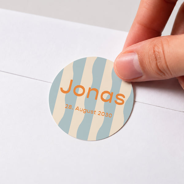 Sticker Geburt Rund Blaue Wellen foto