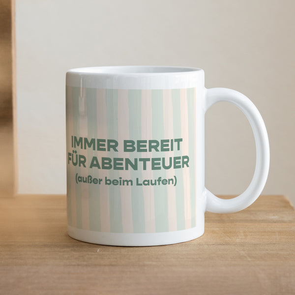 Tasse Objekte Weiß Immer bereit für Abenteuer foto