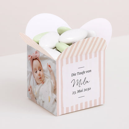 Geschenkbox Taufe Schmetterlingsöffnung Helle rosa Streifen II foto N° 1