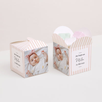 Geschenkbox Taufe Schmetterlingsöffnung Helle rosa Streifen II foto N° 2