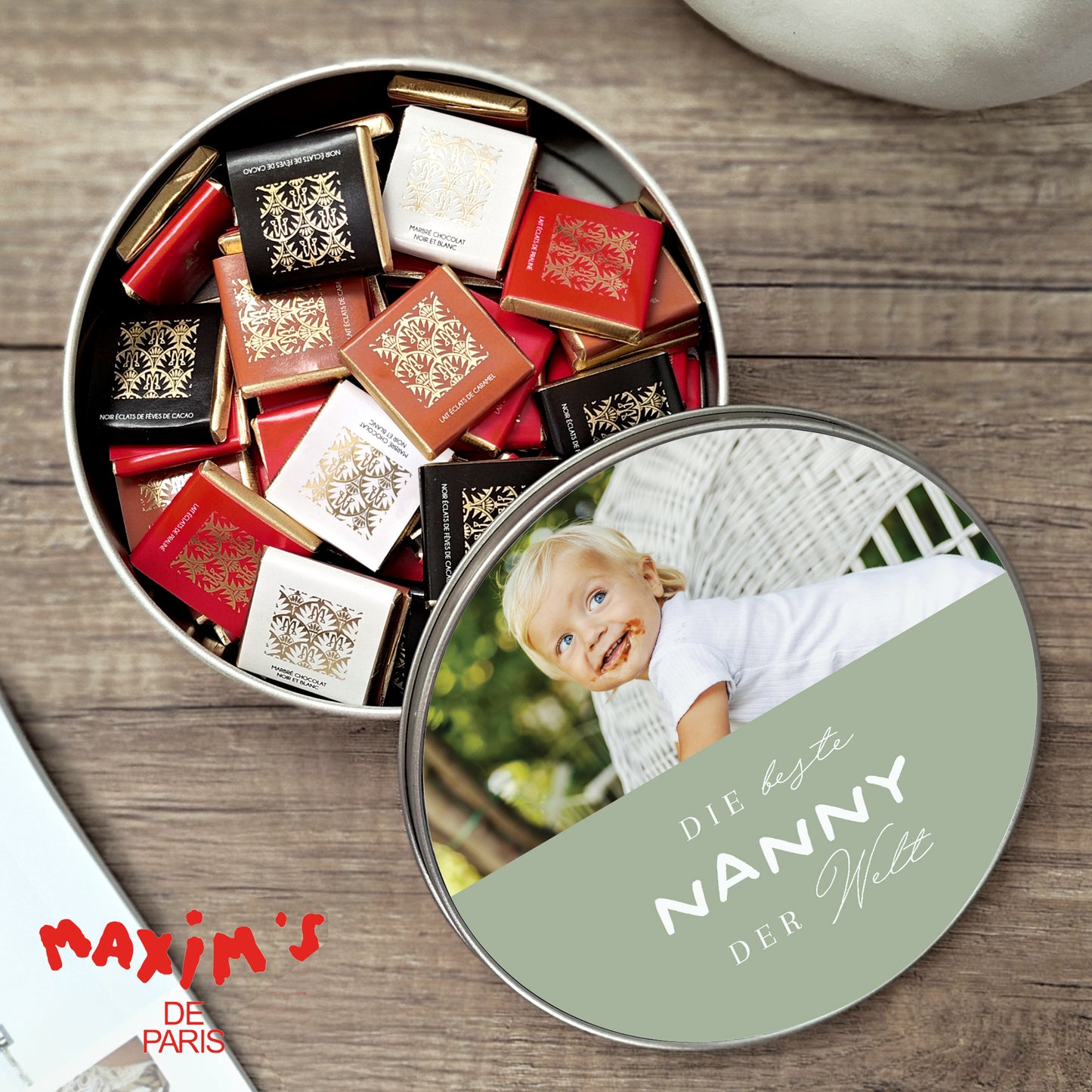 Metalldose runde, mit Schokolade gefüllt Beste Nanny der Welt foto N° 1