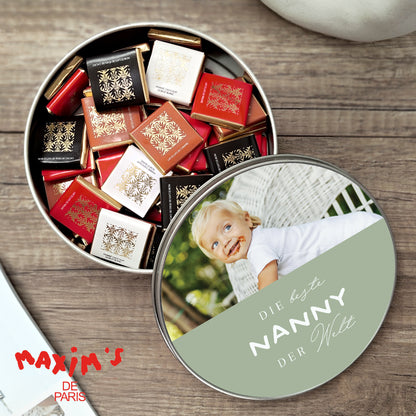 Metalldose runde, mit Schokolade gefüllt Beste Nanny der Welt foto N° 1