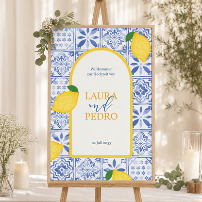 Begrüßungstafel Hochzeit Porträt 60 x 90 cm Azulejo der Liebe foto N° 1