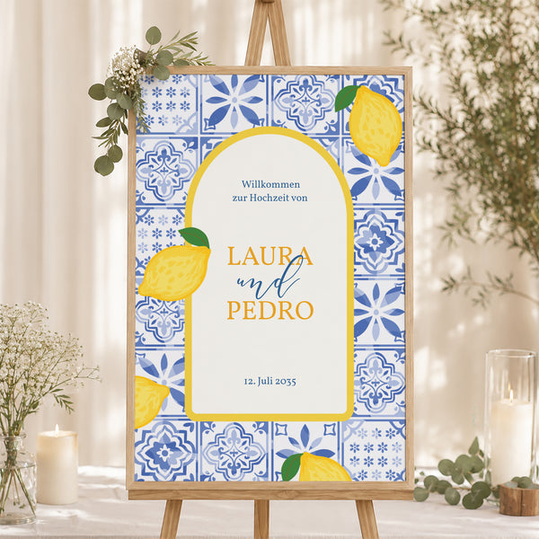 Begrüßungstafel Hochzeit Porträt 60 x 90 cm Azulejo der Liebe foto