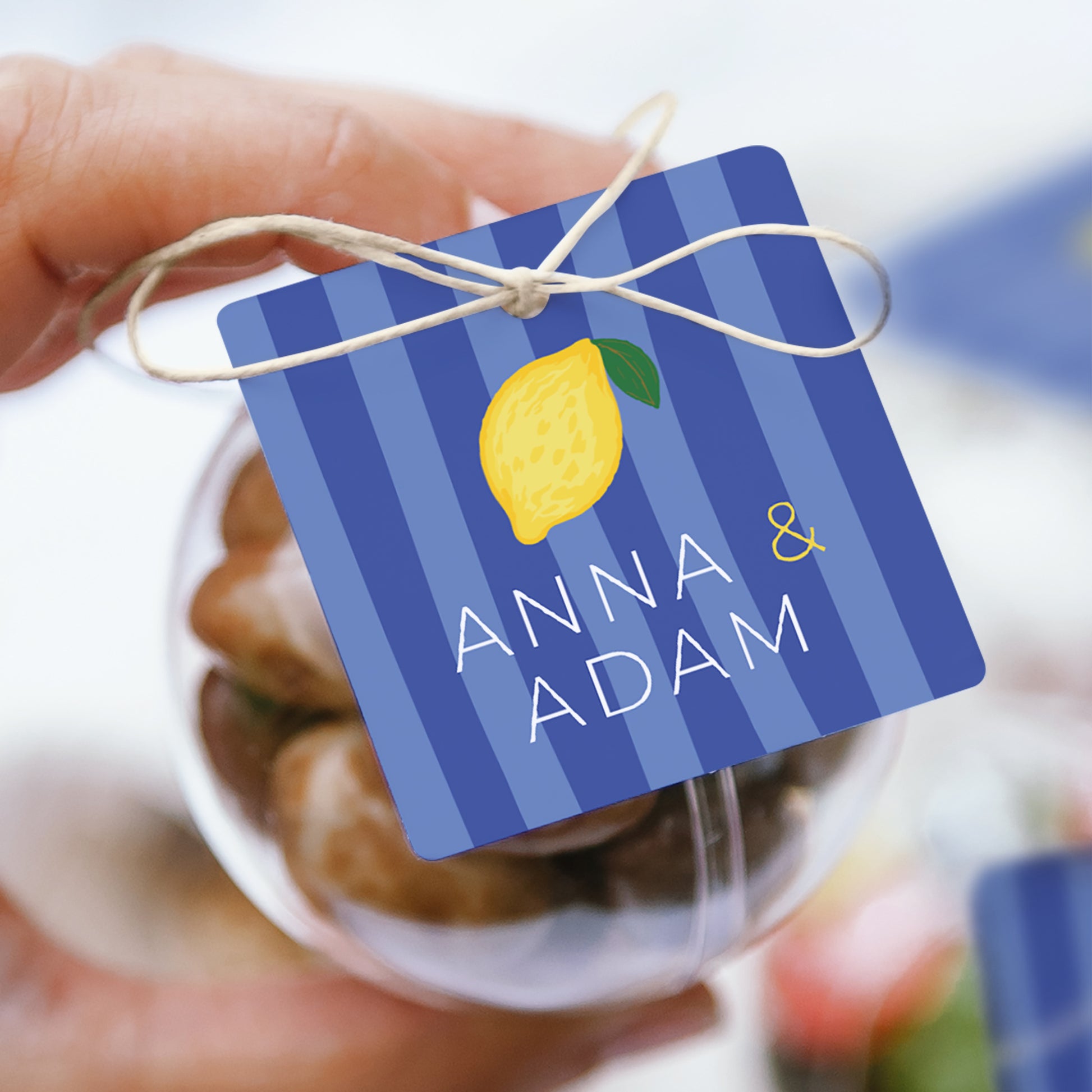 Geschenkbox Hochzeit Kugel mit quadratischem Etikett Ein Hauch von Mittelmeer foto N° 1