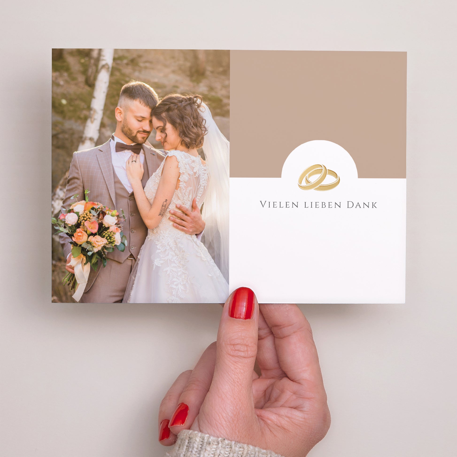 Dankeskarte Hochzeit Landschaft Sanfte goldene Harmonie foto N° 2