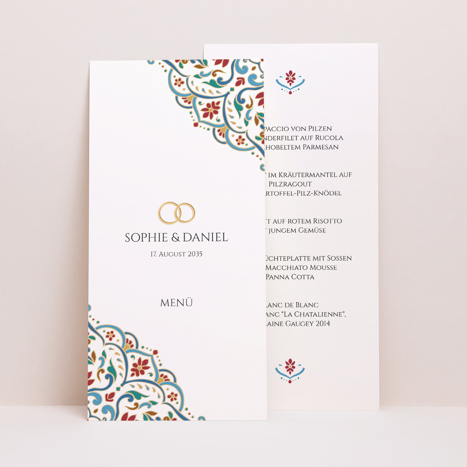 Menükarte Hochzeit Panoramatisches Porträt Liebe aus dem Osten foto N° 1