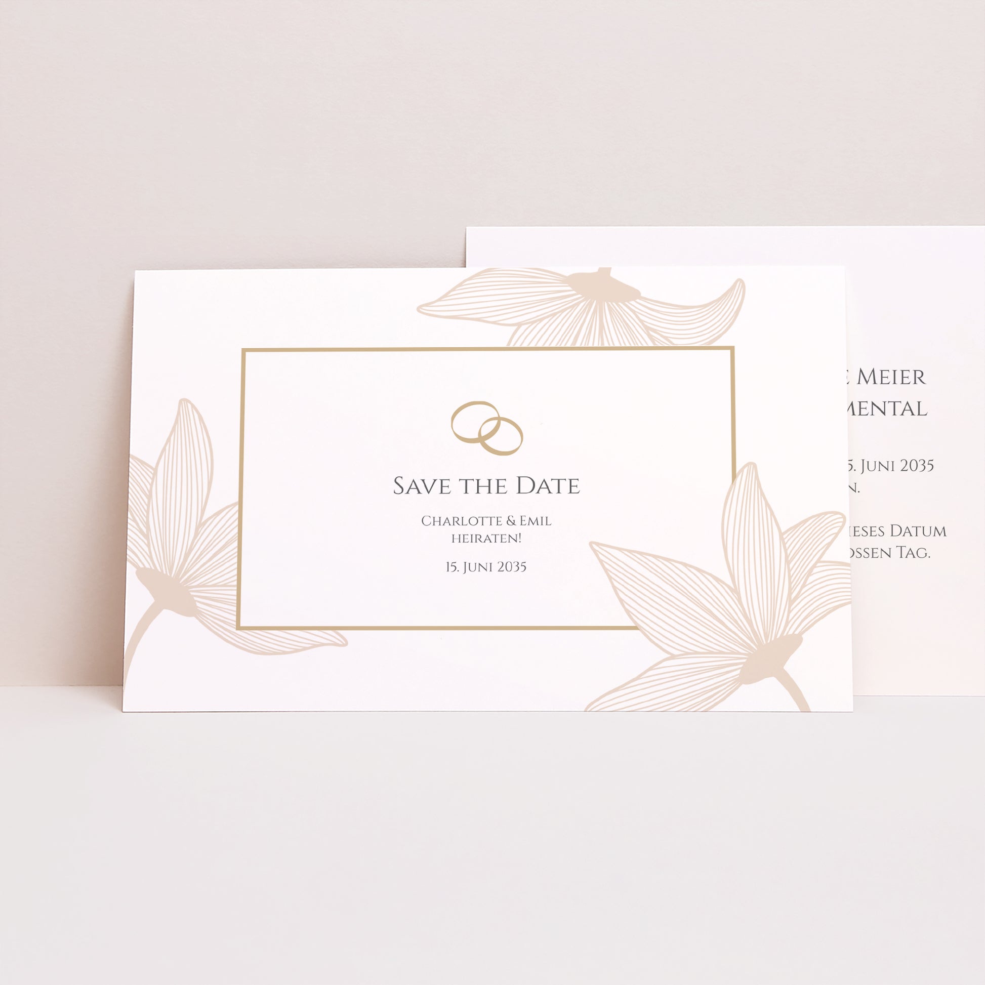 Save the date Karte Hochzeit Landschaft Blumen der goldenen Eleganz foto N° 1