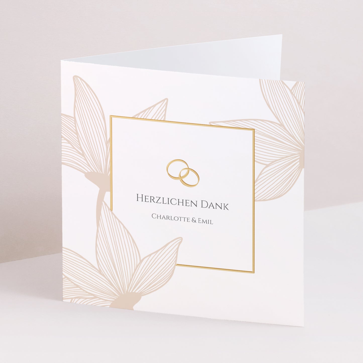 Dankeskarte Hochzeit Doppelflügelfenster Blumen der goldenen Eleganz foto N° 1
