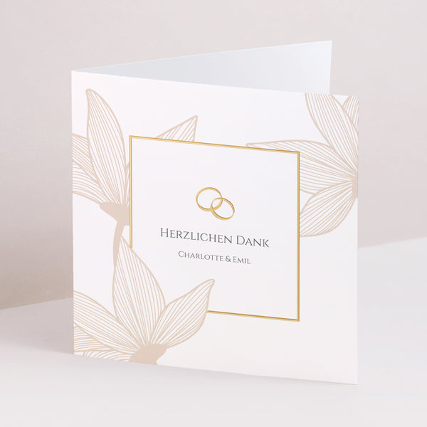 Dankeskarte Hochzeit Doppelflügelfenster Blumen der goldenen Eleganz foto