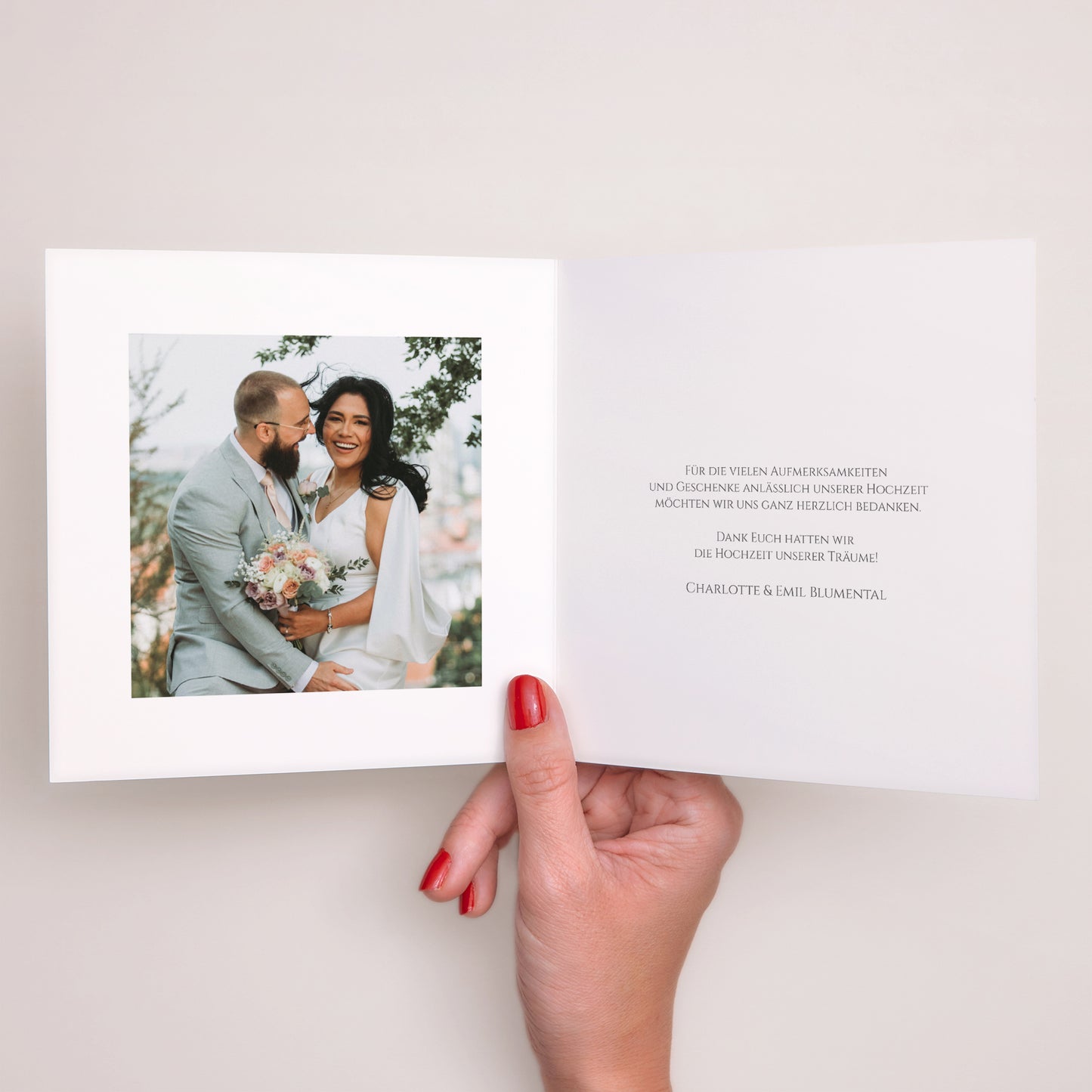 Dankeskarte Hochzeit Doppelflügelfenster Blumen der goldenen Eleganz foto N° 2