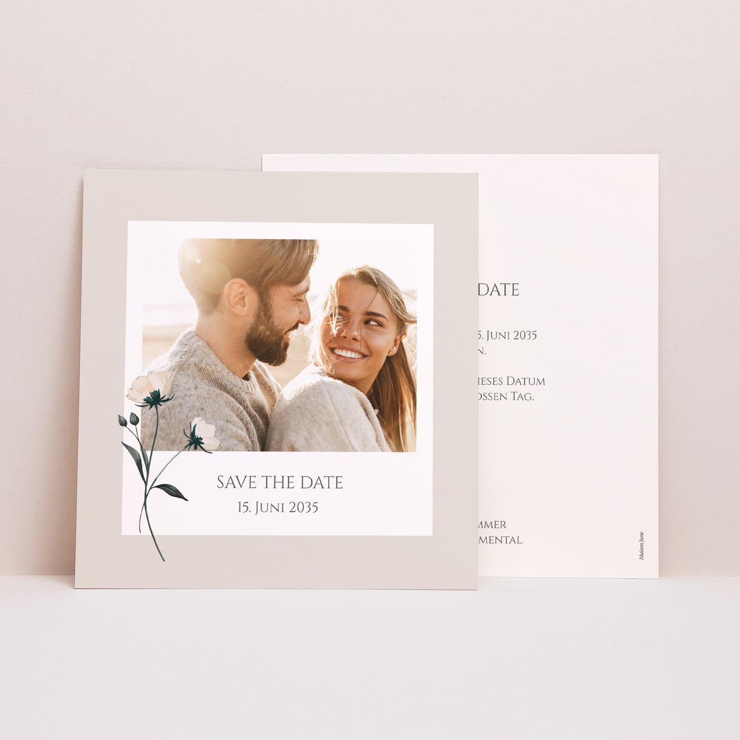 Save the date Karte Hochzeit Quadrat Süße Blumen foto N° 1