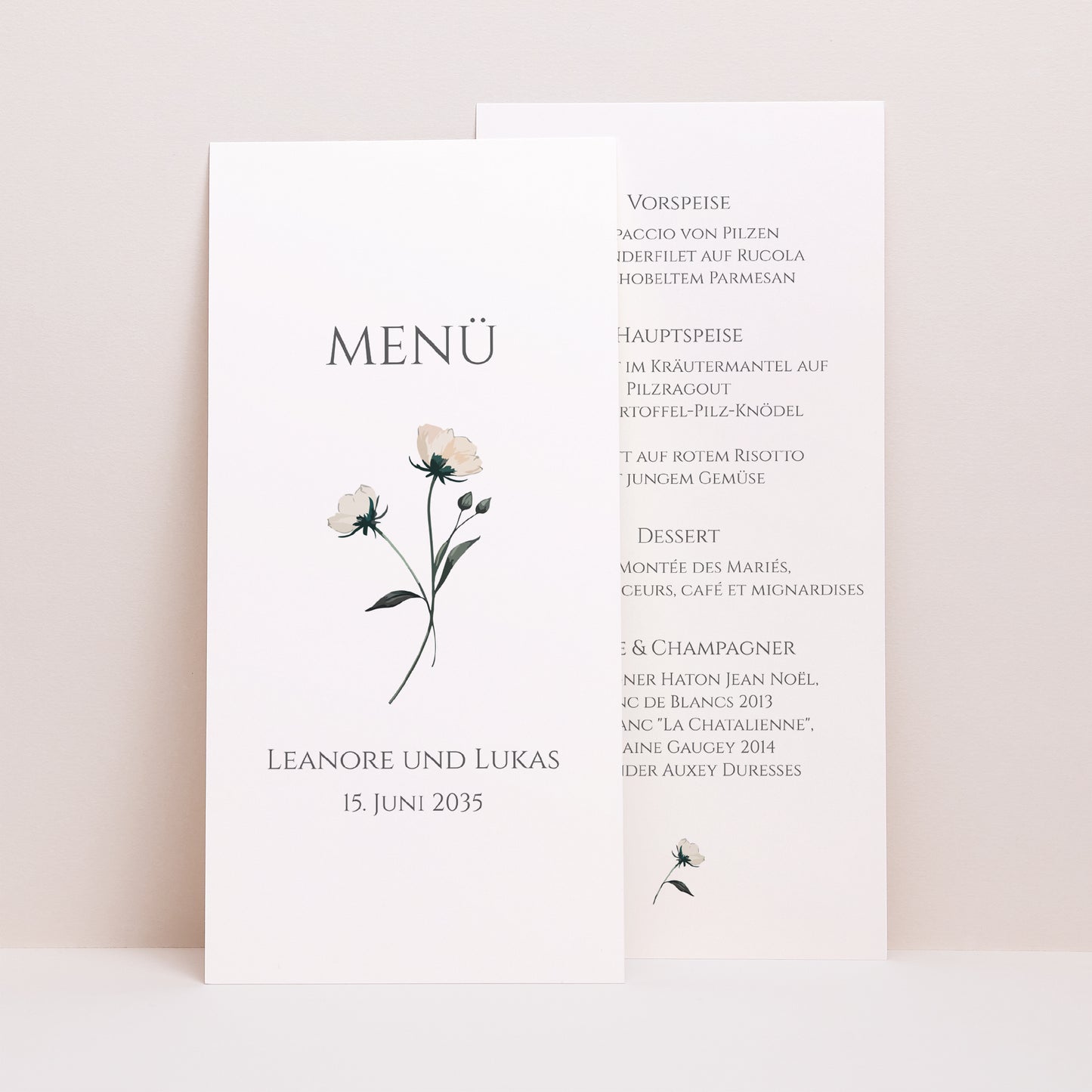 Menükarte Hochzeit Panoramatisches Porträt Süße Blumen foto N° 1