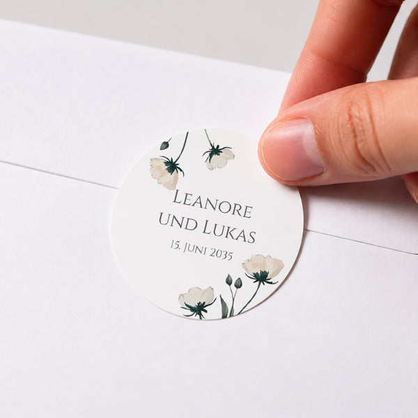 Sticker Hochzeit Rund Süße Blumen foto