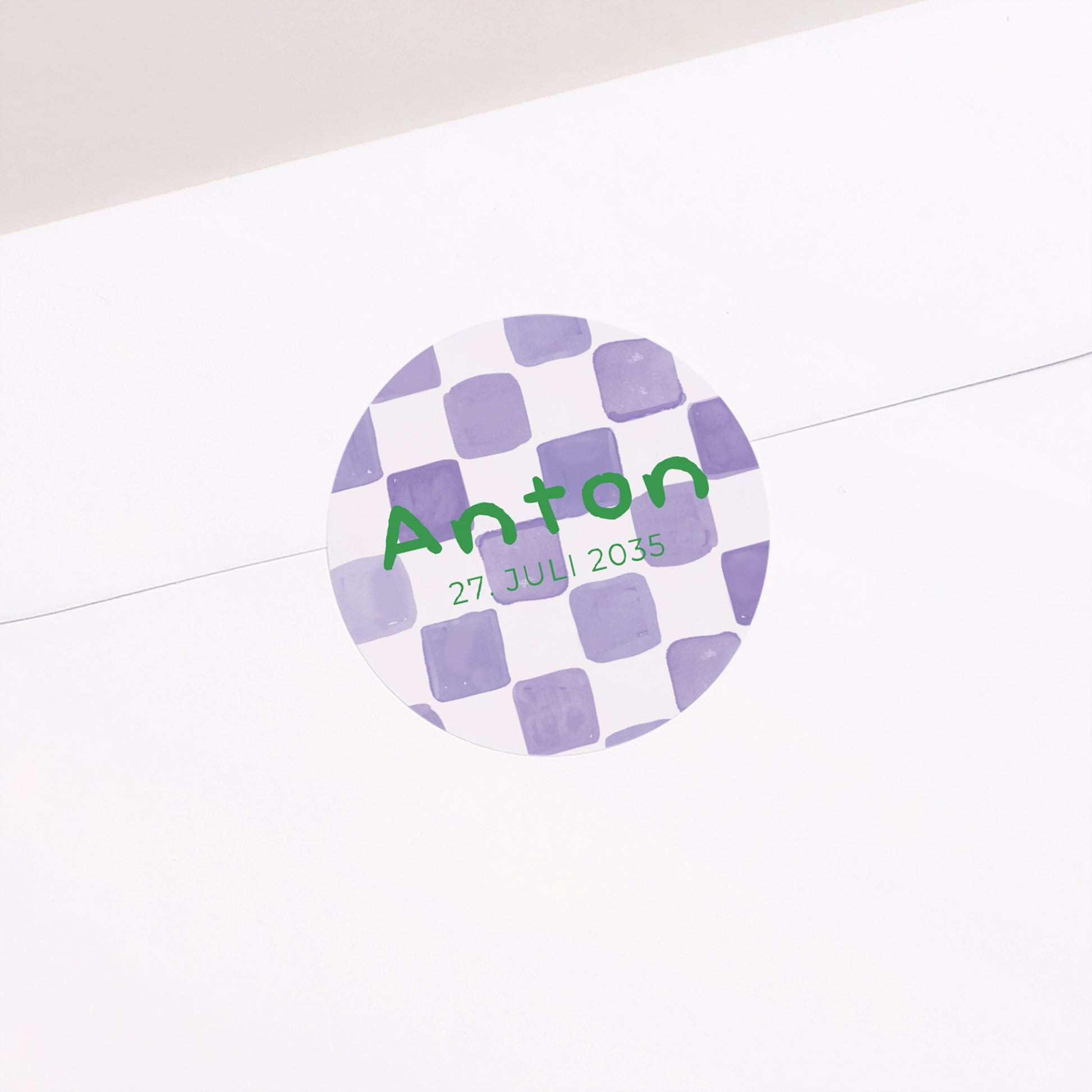 Sticker Geburt Rund Lila Schachbrett foto N° 2