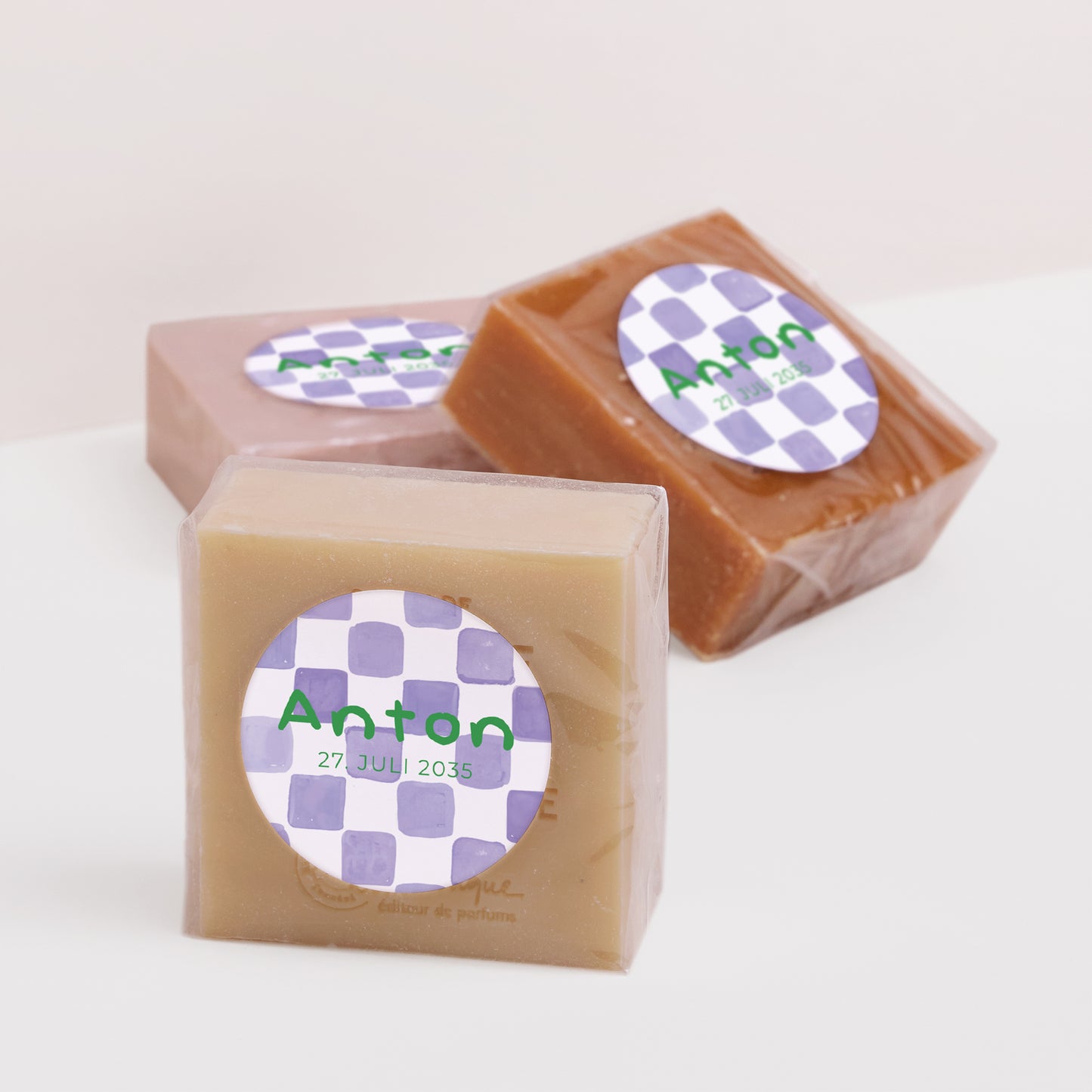Sticker Geburt Rund Lila Schachbrett foto N° 3