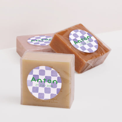 Sticker Geburt Rund Lila Schachbrett foto N° 3