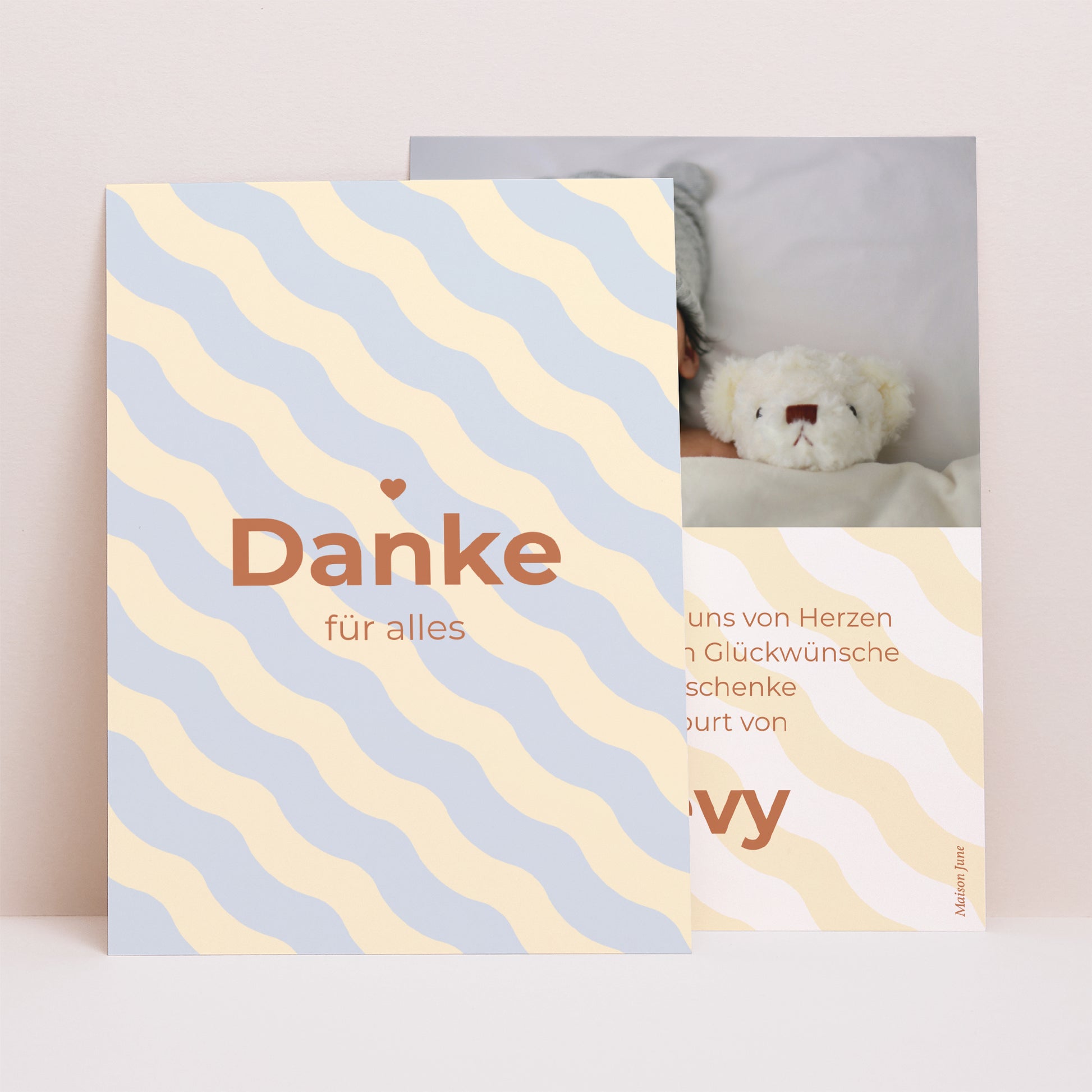Dankeskarte Geburt Porträt Bunte Wellen Jungs foto N° 1