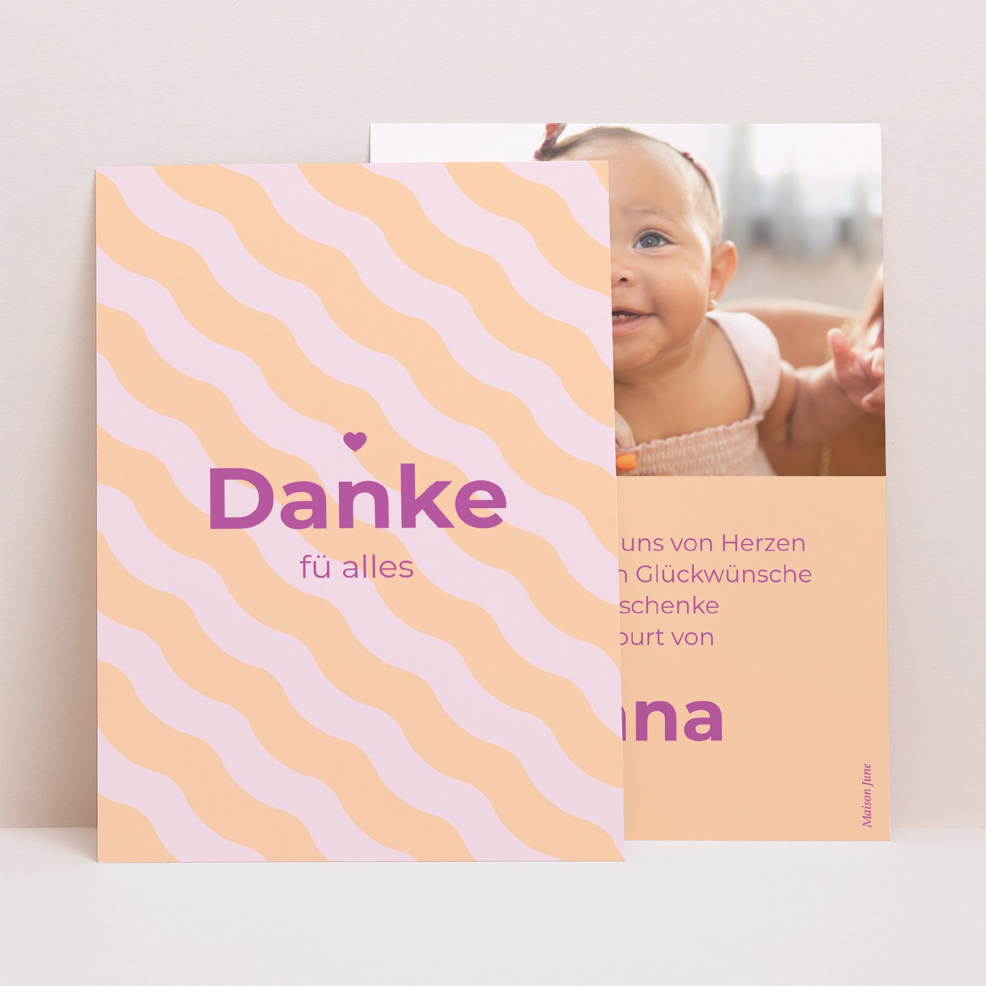 Dankeskarte Geburt Porträt Bunte Wellen Mädchen foto N° 1