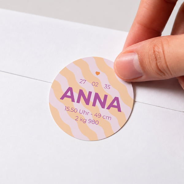 Sticker Geburt Rund Bunte Wellen Mädchen foto