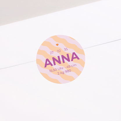 Sticker Geburt Rund Bunte Wellen Mädchen foto N° 2