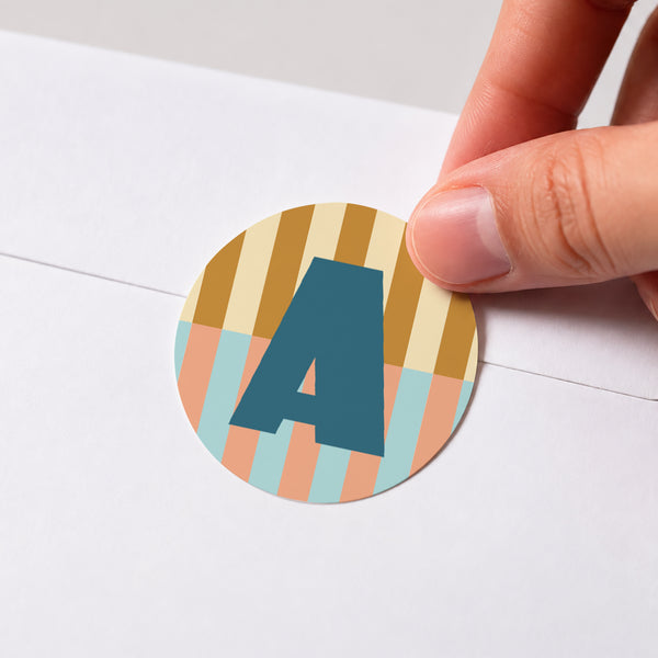 Sticker Geburt Rund Bunte Streifen blau II foto