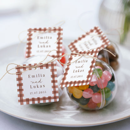 Geschenkbox Hochzeit Kugel mit quadratischem Etikett Liebliche Liebe foto N° 2