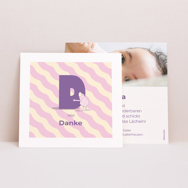 Dankeskarte Geburt Quadrat Meine rosa Liebesinitiale II foto