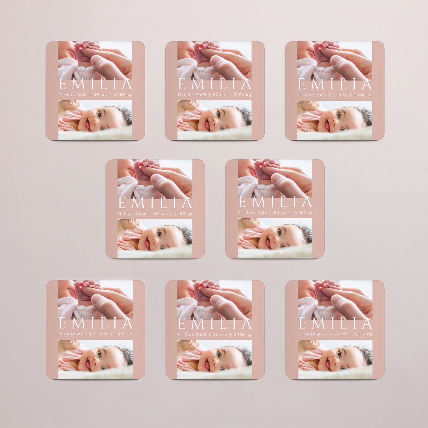 Geburtskarten Set von 8, magnetisch, quadratisch mit abgerundeten Ecken Ziel Glück foto N° 3