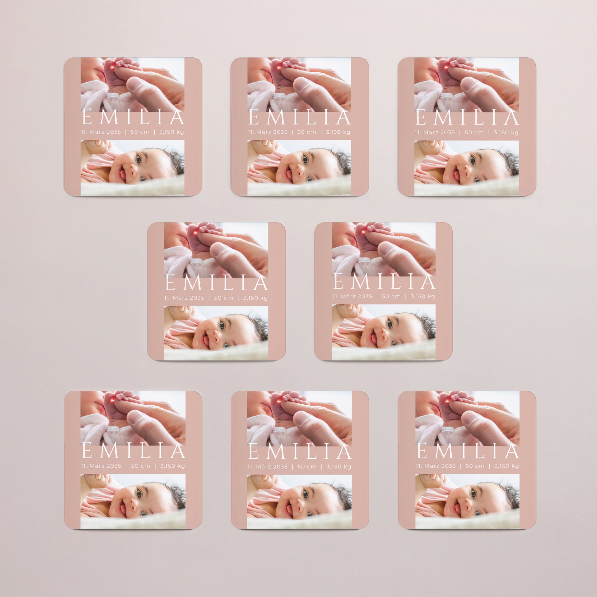 Geburtskarten Set von 8, magnetisch, quadratisch mit abgerundeten Ecken Ziel Glück foto N° 3